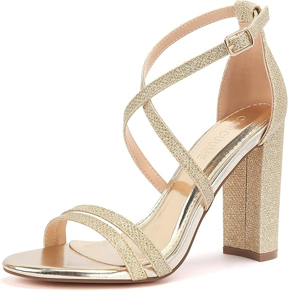 Carcuume Women's Strappy Heels 4-inch Chunky Block Heel Open Toe Ankle Strap Comfortable Party We... | Amazon (US)