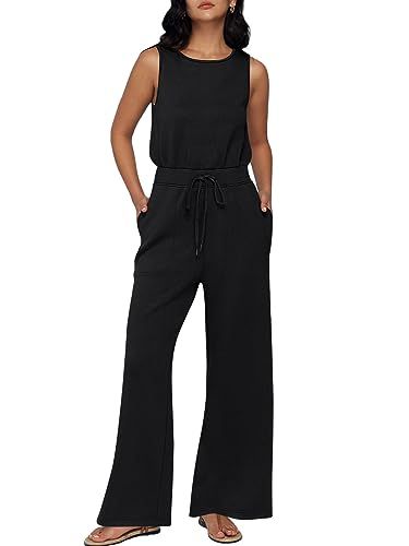 AUTOMET Womens Jumpsuits Dressy Summer Outfits Casual Sleeveless Wide Leg Long Pants Rompers Fash... | Amazon (US)