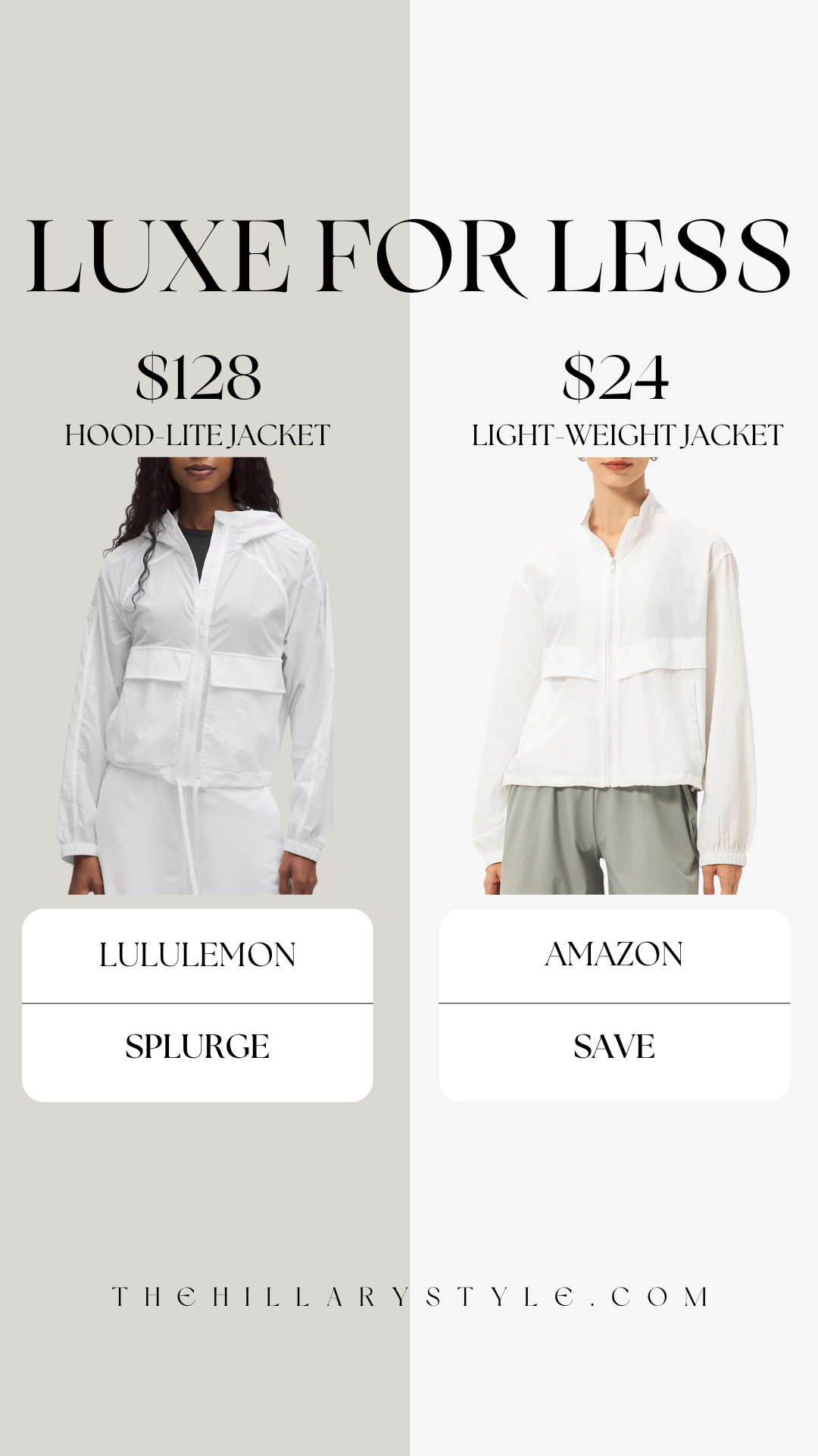Lululemon Hood Lite Jacket Dupe Alert 🚨 Luxe for Less!

Found the ultimate Lululemon look for less! 🤩 This $24 Amazon find is an incredible dupe for the $128 Lululemon Hood Lite Jacket. If you love that lightweight, activewear look but want to save, this is it! It’s perfect for cool mornings, workouts, or just running errands. I’m seriously impressed with the quality and style for the price. 🤍 

 #TheHillaryStyle #ltkunder50 #founditonamazon #amazonfinds #activewear #lululemondupes #luxe #athleisure #workoutmotivation #summerstyle #everydayoutfit #styleover40 #budgetfashion #ltkworkwear #fashionfinds 

#LTKSeasonal #LTKActive #LTKSaleAlert
