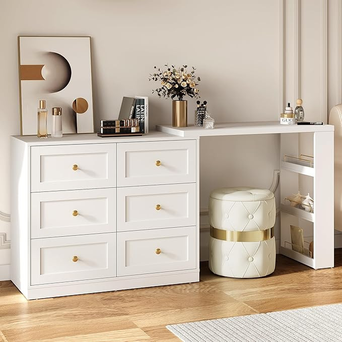 RoyalCraft Vanity Desk and Dresser Combo, 67" Extendable Makeup Vanity Table with Drawers and 3 S... | Amazon (US)