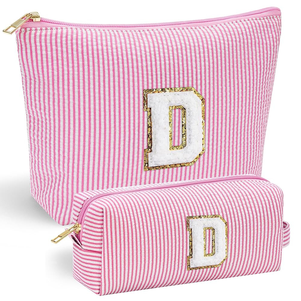 YOOLIFE Personalized Birthday Gifts for Women Teacher, Initial Cute Pink Cosmetic Makeup Bag Pouc... | Amazon (US)