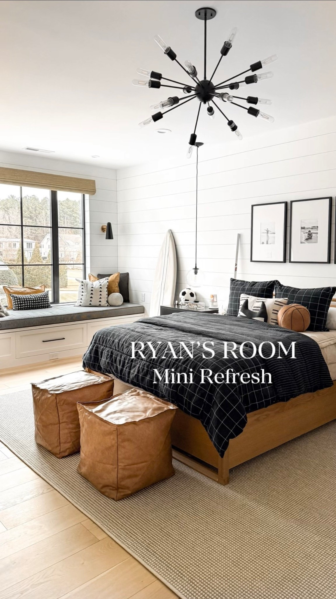 Ryan’s room was missing a bit of contrast and warmth so I easily updated the space.  I added this black plaid comforter, these vegan leather poufs and a couple of matching pillows on his window seat.  Simple additions that made a big impact! 

#LTKHome #LTKKids #LTKmomlife