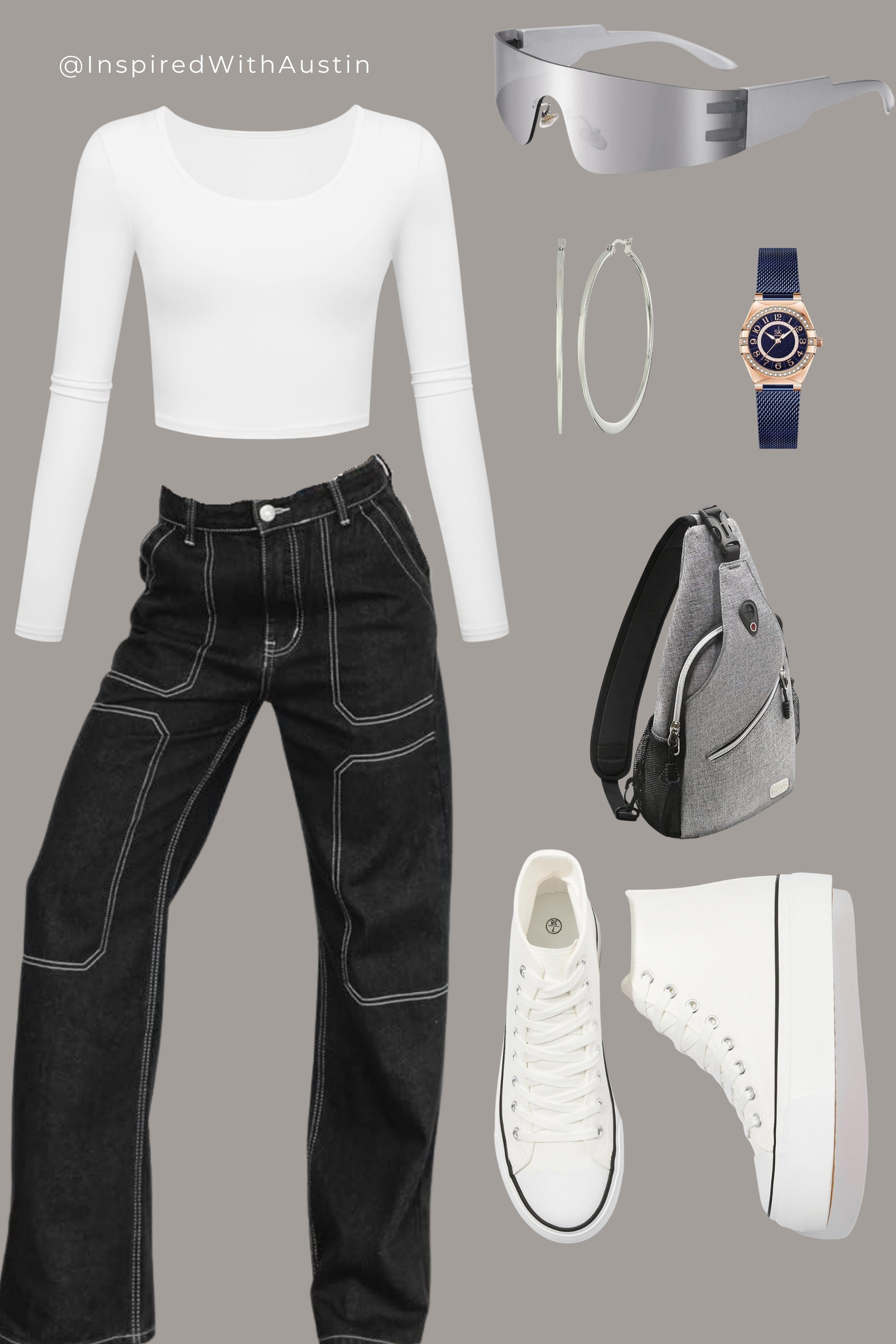 Dive into a world where monochrome meets metal, with a crisp white crop top and striking black denim creating a canvas for sleek, futuristic accessories. It's urban sophistication with a playful twist, perfect for the trendsetter making city streets her runway. #MonochromeMagic #UrbanEdge #FutureFashion #StreetStyleSensation

#LTKstyletip #LTKbeauty #LTKparties