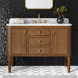 Collette 48 in. Single Sink Cinnamon Oak Bath Vanity with White Carrara Marble Top (Assembled) | The Home Depot