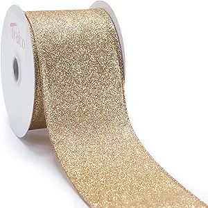 Traico Gold Glitter Wired Ribbon - 2.5 Inch x 10 Yards ( 30 Ft ) x 1 Roll for Christmas Home Deco... | Amazon (US)
