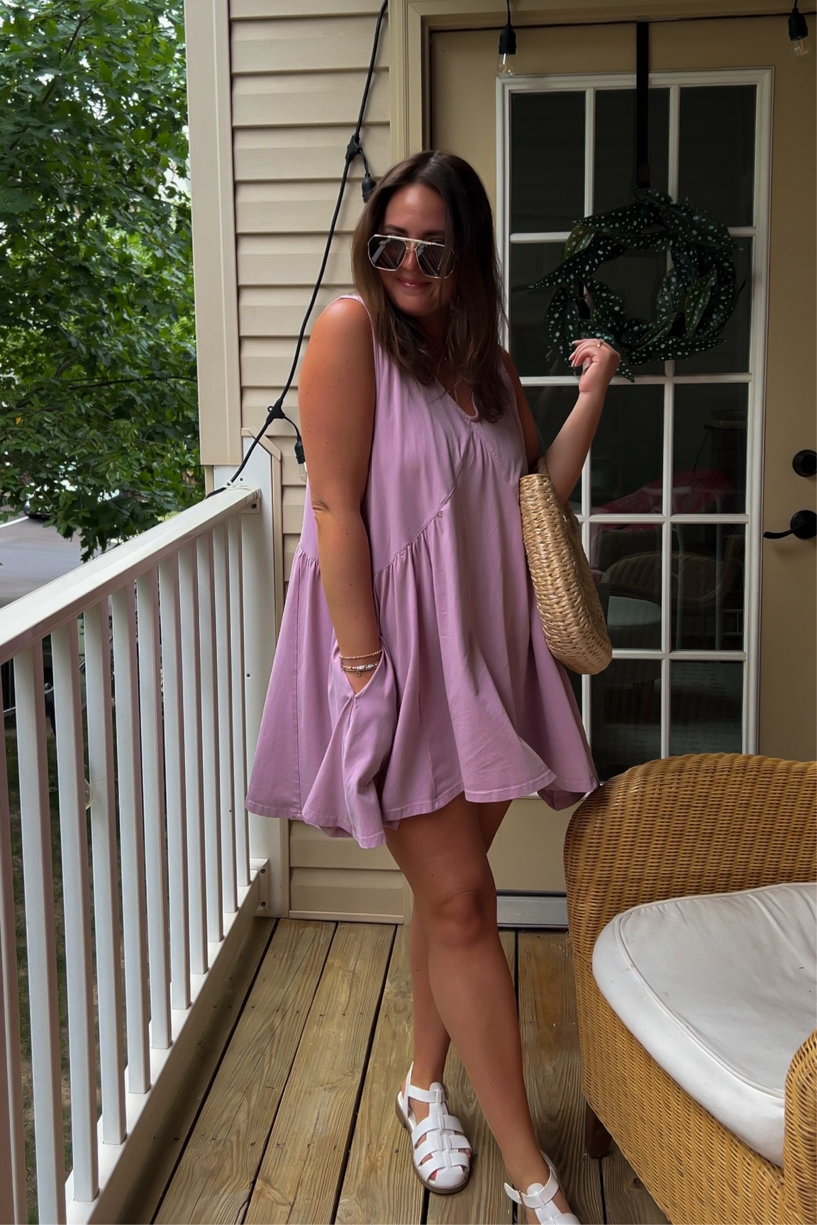 Easy summer outfit all from Amazon! Love a babydoll dress, should’ve gotten a medium but that large works!
