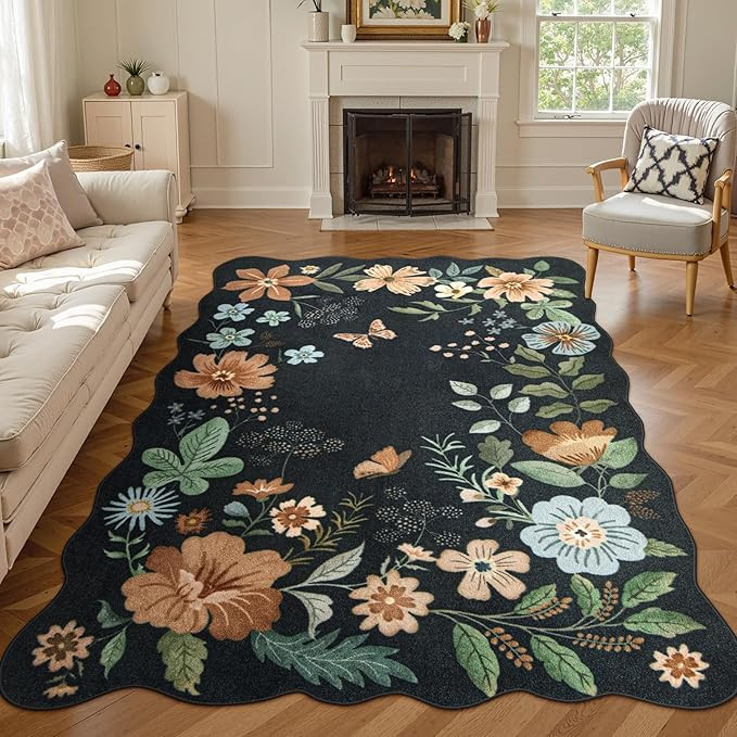 Lahome Floral Rugs for Living Room, 5x7 Area Rugs Ultra-Thin Soft Washable Rug, Non-Slip Bedroom ... | Amazon (US)