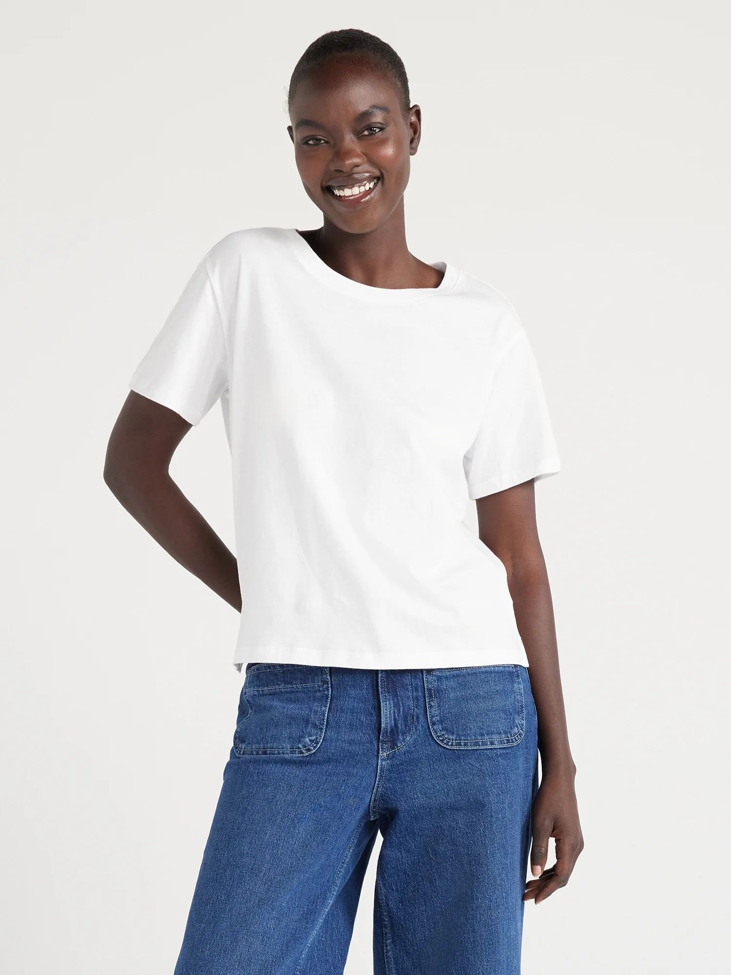 Free Assembly Women's Cotton Cropped Boxy Tee with Short Sleeves, Sizes XS-XXL | Walmart (US)