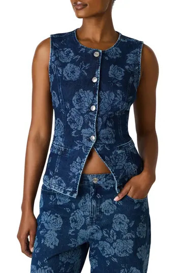 Steve Madden Wesley Floral Denim Vest in Rose Frost at Nordstrom Rack, Size Small | Nordstrom Rack