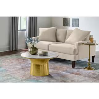 Home Decorators Collection Cupertine 31 in. Gold/Marble Medium Round Marble Coffee Table with Ham... | The Home Depot