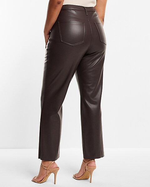 Super High Waisted Faux Leather Modern Straight Pant | Express