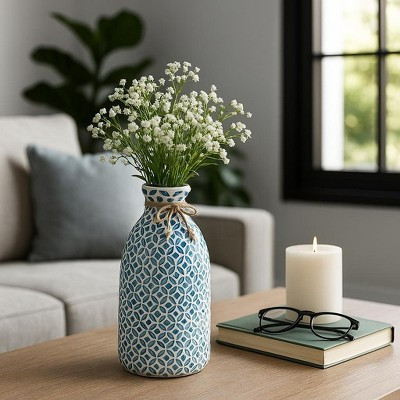Mosaic Glass Vase for Living Room Decor and Home Decor - Decorative Flower Vase for Bathroom, Bedroom, or Office Decor - 10", Blue | Target