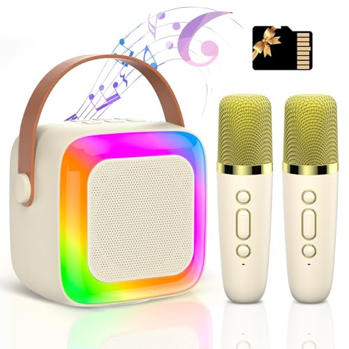 Mini Karaoke Machine for Kids Adults,Portable Bluetooth Karaoke Speaker with 2 Wireless Microphone and LED Lights,Toys for Party,Home KTV,Birthday for Girls 4, 5, 6, 7, 8,12+ Toddler Teens(Beige) | Amazon (US)