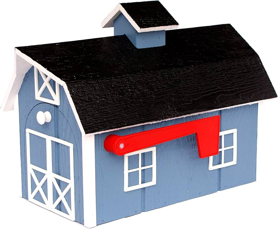 AmishToyBox.com Deluxe Wooden Mailbox, Dutch Barn Style (Country Blue with White Trim) | Amazon (US)