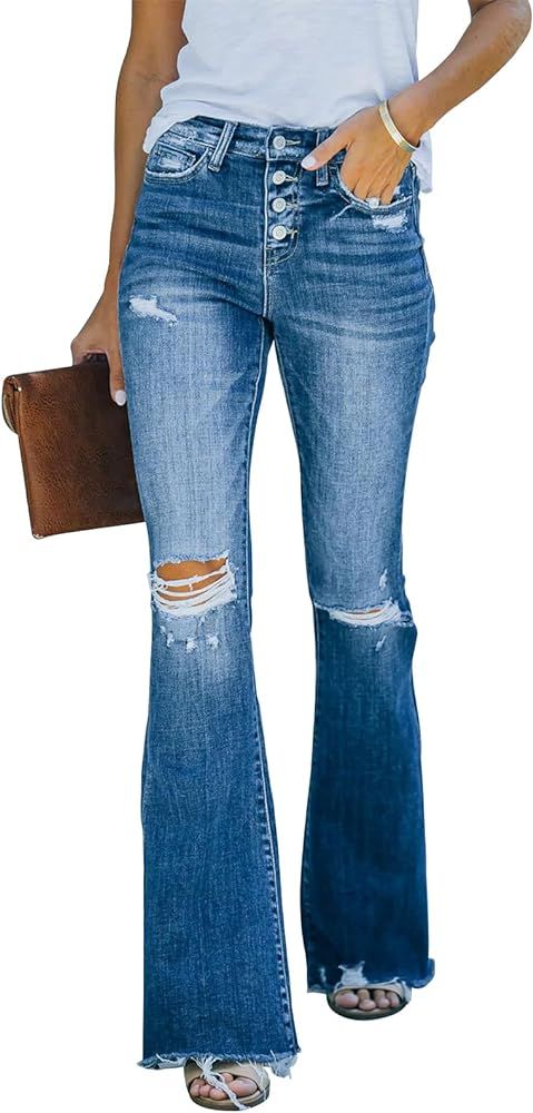 KUNMI Women's Flare Bell Bottom Jeans High Waisted Wide Leg Bootcut Jeans Stretchy Denim Pants | Amazon (US)