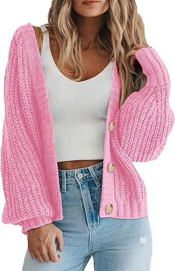 PRETTYGARDEN Women's Chunky Knit Open Front Sweater Long Sleeve Button Loose Short Cardigan Outer... | Amazon (US)