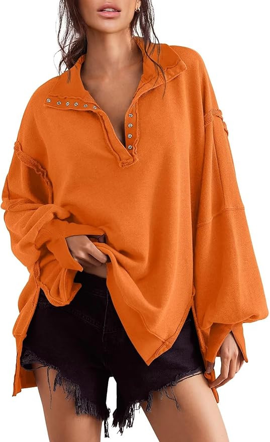 Sweatshirt for Women Fall Clothing for Women 2024 Trendy Henley Pullover Button Sweatshirts Tunic... | Amazon (US)