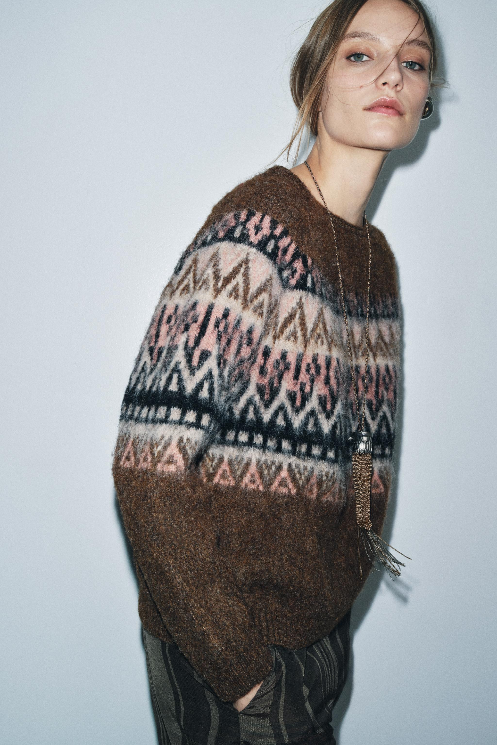 BRUSHED EFFECT JACQUARD KNIT JUMPER | Zara US