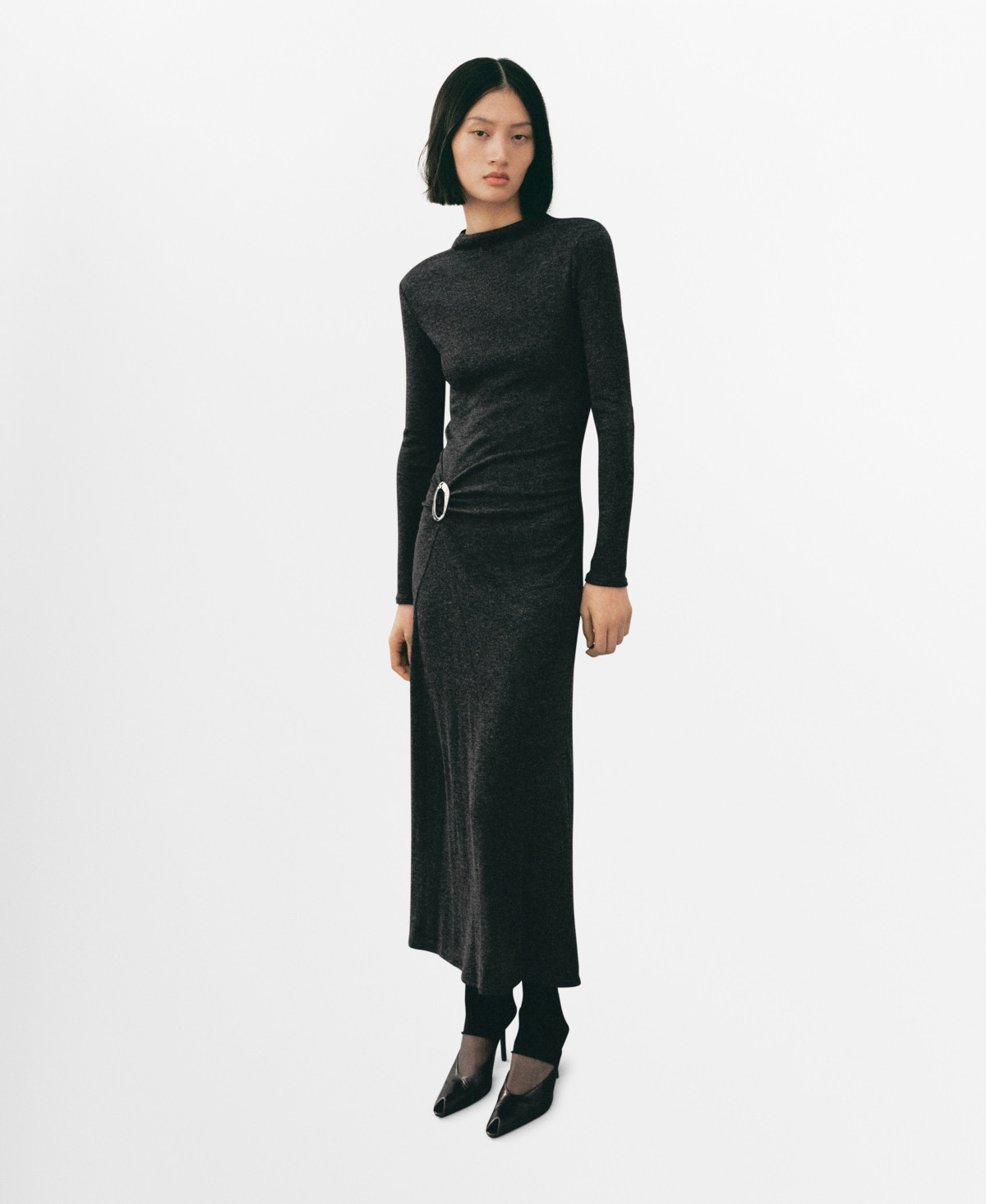 Mango Women's Ring Detail Ruched Dress - Grey | Macy's