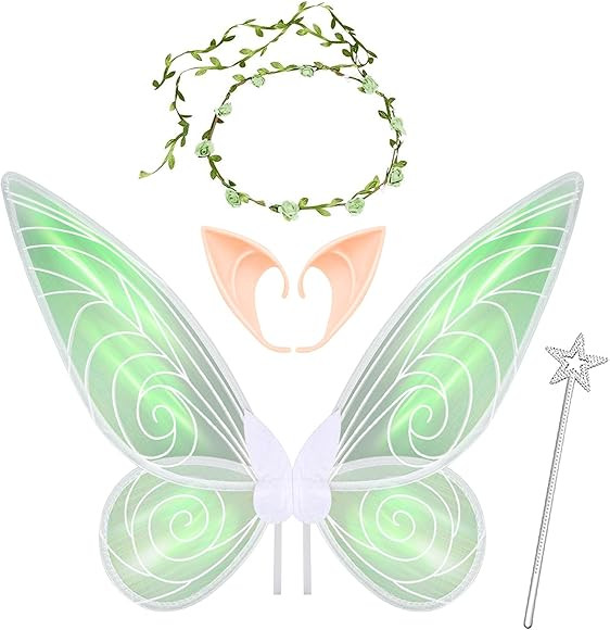 Tavery Fairy Costume for Girls Women Includes Fairy Wings, Elf Ears, Wand and Hair Wreath - Perfe... | Amazon (US)