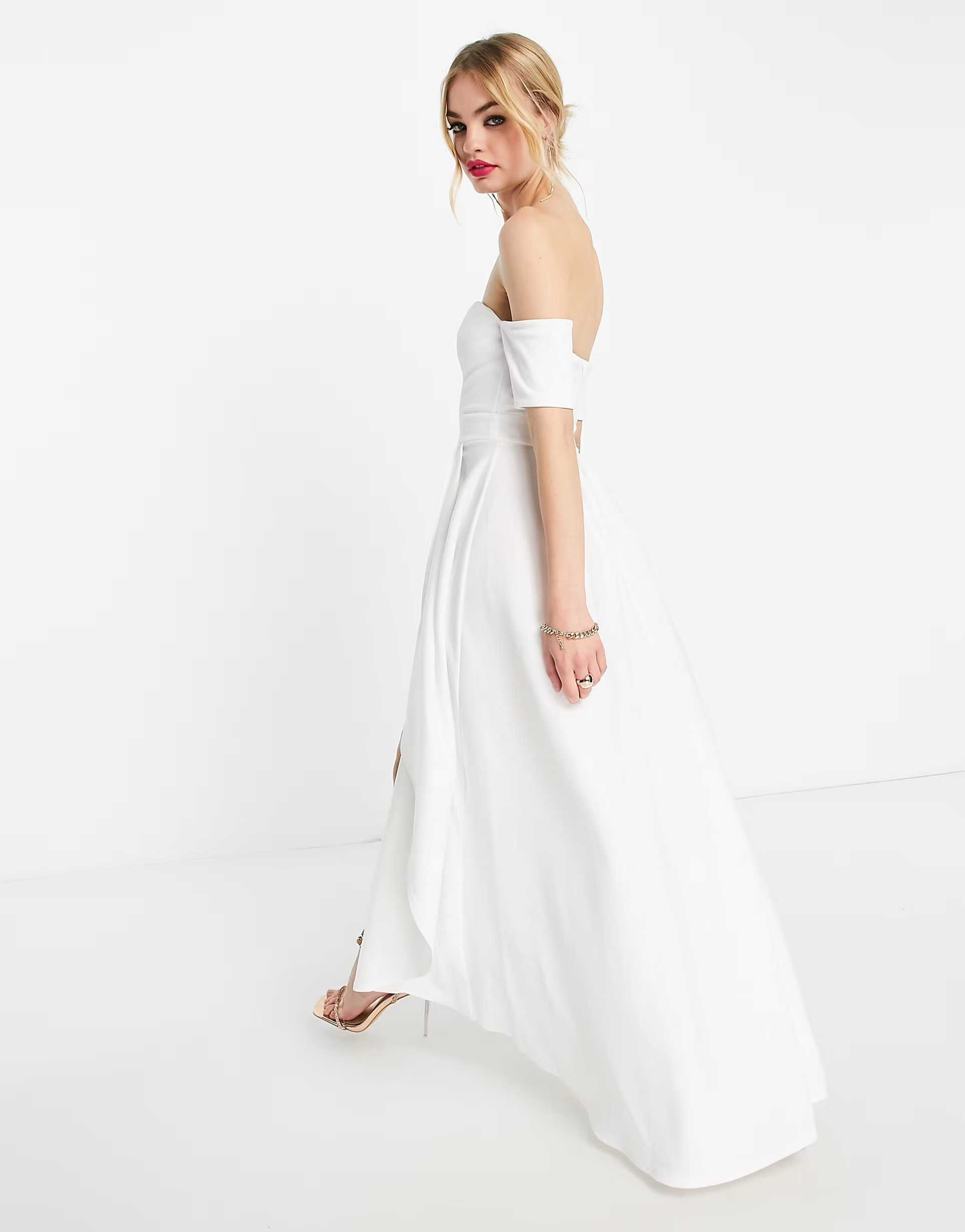 True Violet off shoulder high low maxi dress in ivory | ASOS (Global)