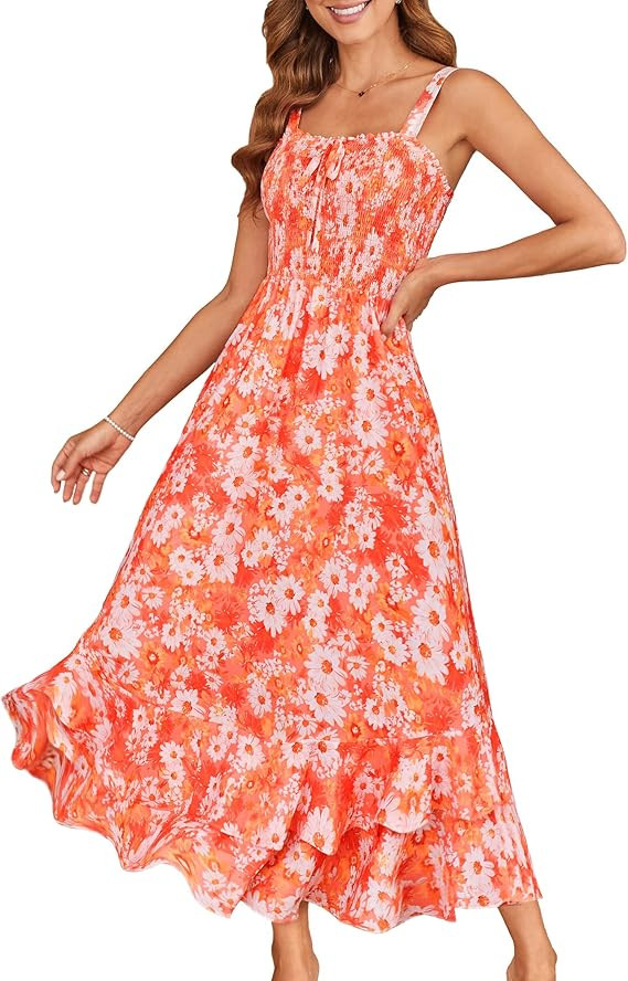 GRACE KARIN Women's 2025 Summer Floral Boho Dress Square Neck Strapped Swing A Line Sundress Beac... | Amazon (US)