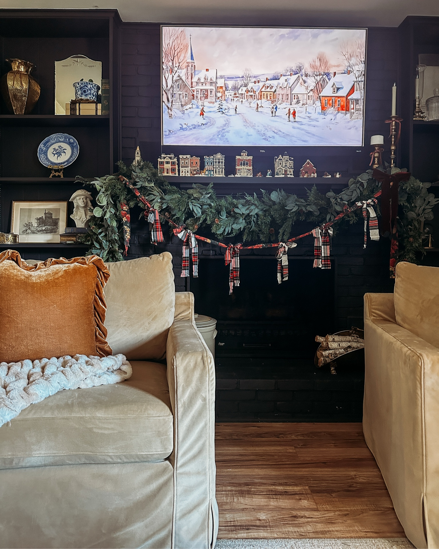 Cozy moody Christmas mantle with garlands and velvet glider rocker chairs

#LTKHome #LTKFindsUnder100 #LTKHoliday