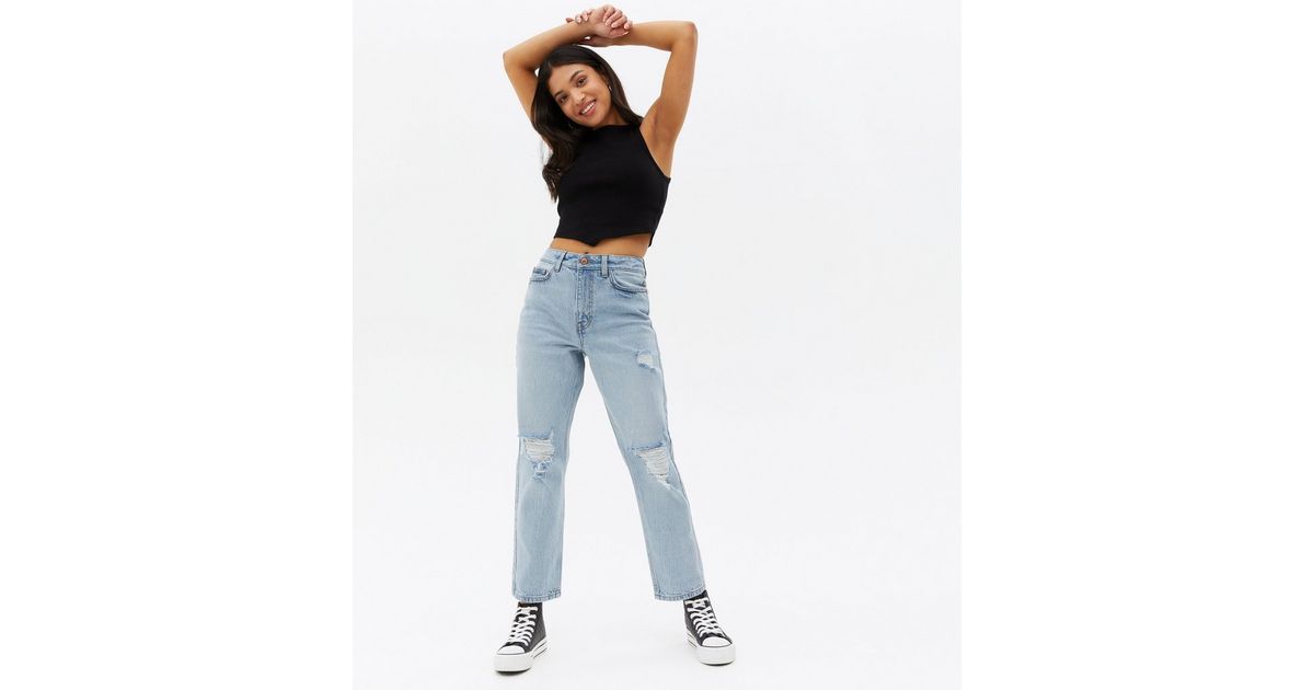 Petite Bright Blue Ripped High Waist Slim Fit Tori Mom Jeans
						
						Add to Saved Items
				... | New Look (UK)