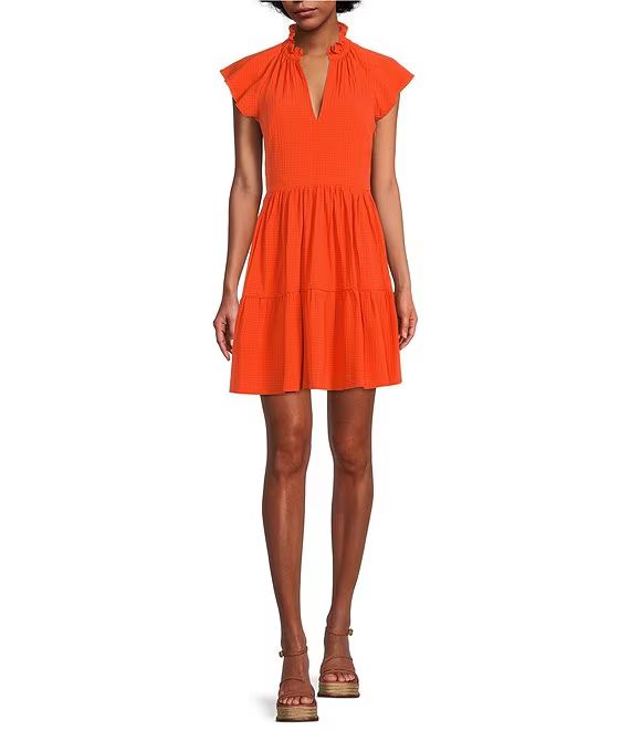 Vanya Ruffle V-Neck Zip Side A-Line Mini Dress | Dillard's