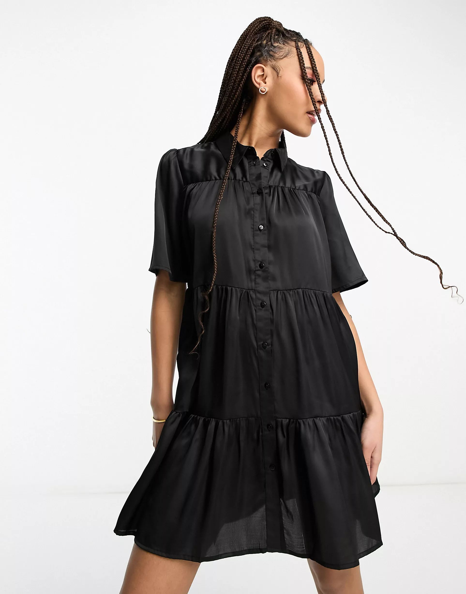 JDY satin smock mini dress in black | ASOS (Global)