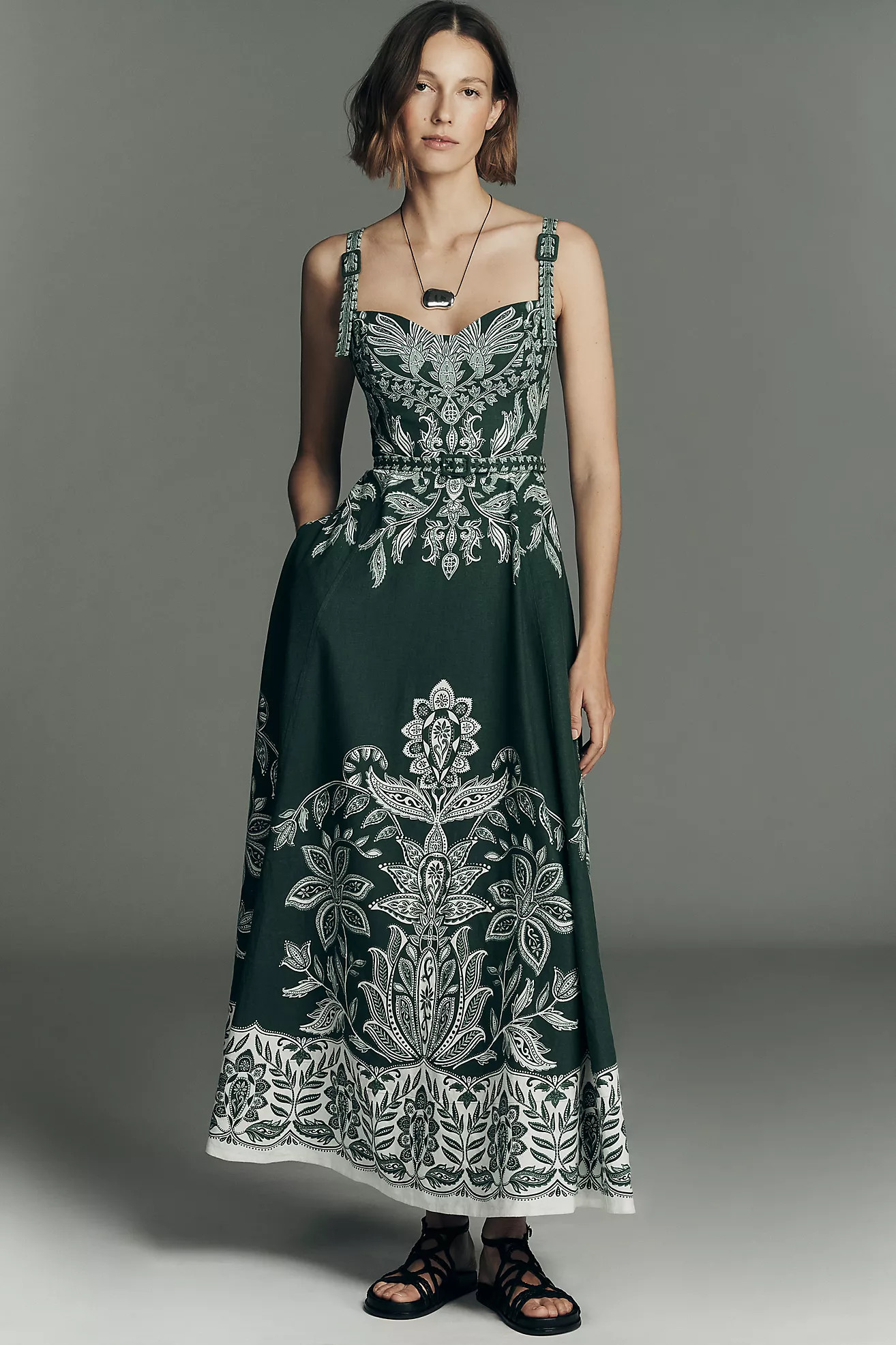 Farm Rio Miranda A-Line Sweetheart Midi Dress | Anthropologie (US)