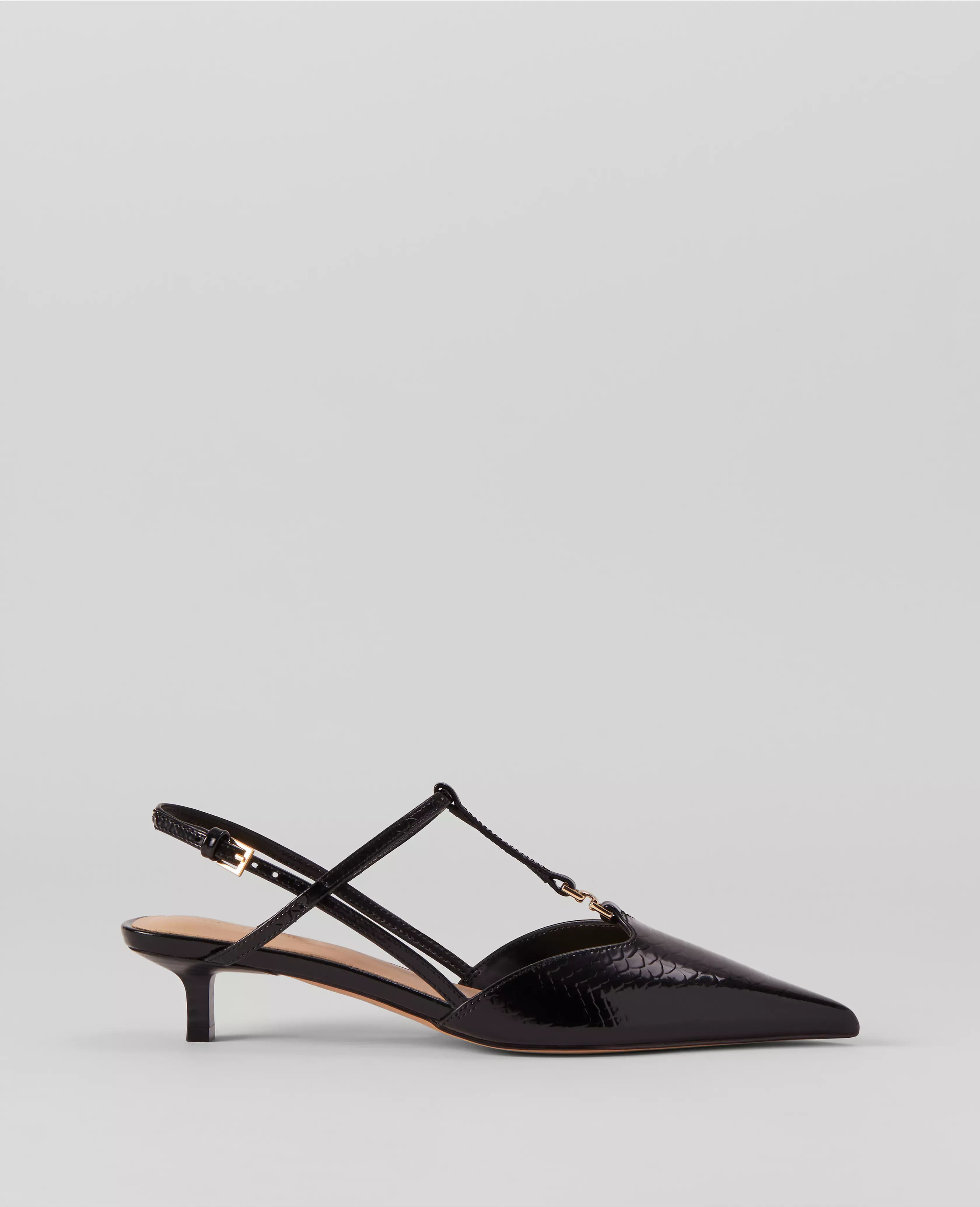 Embossed Patent Leather T-Strap Pumps | Ann Taylor (US)