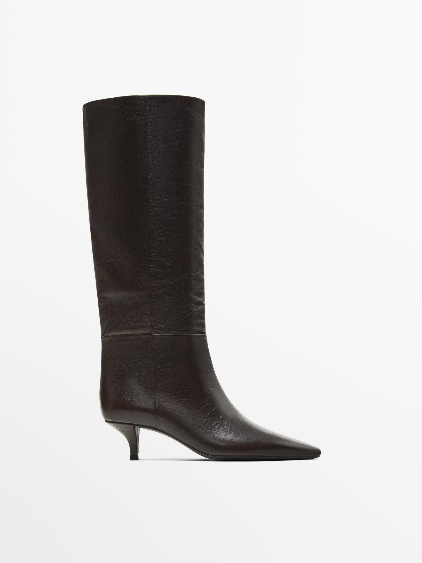 Heeled leather boots | Massimo Dutti UK