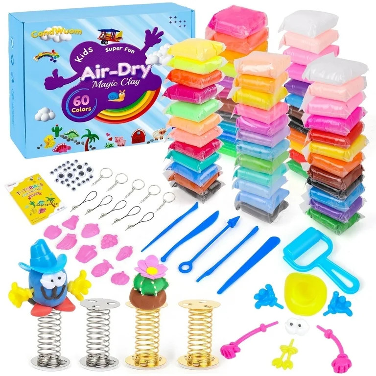 CandWuom Air Dry Modeling Clay for Kids - 60 Colors Modeling Magic Clay Kit, Soft & Ultra Light M... | Walmart (US)