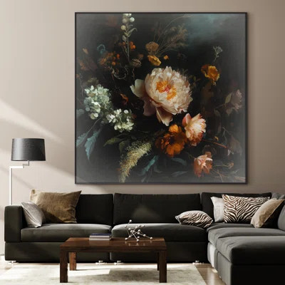 Extra Large Wall Art Fabric Print - Dark Vintage Botanical Still Life Moody Floral Arrangement for Classic and Elegant Home Artwork Decor for Living R | Wayfair North America