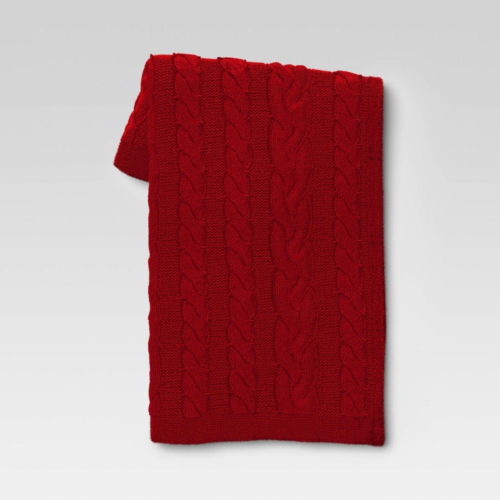 Chunky Cable Knit Reversible Christmas Throw Blanket Red - Threshold | Target