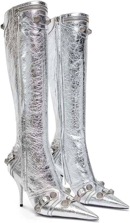 VOMIRA Knee High Boots Sexy Pointed Toe Rivets Tassels Stilettos High Heels Fashion Party Dressy ... | Amazon (US)