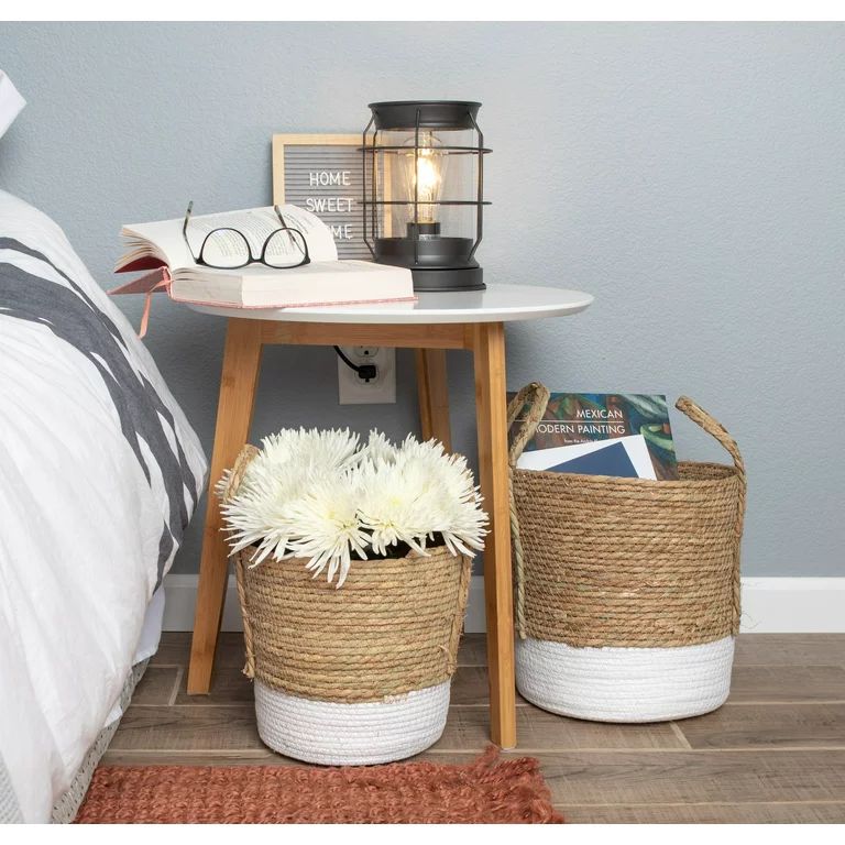 Better Homes & Gardens Round Seagrass Baskets, Natural, White, Set of 2, Medium & Small | Walmart (US)