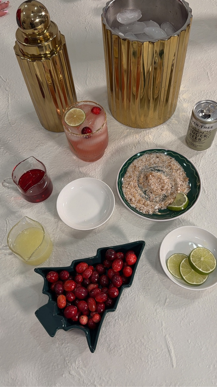 SUPERCOCKTAIL127 Ep. 1 🍹 Sparkling Holiday Margaritas ✨🎄

The perfect twist on a classic margarita to spice it up for the holiday season! The ginger & cranberry pair perfectly with the lime 🤤
RECIPE:
 -2 oz Tequila @lalospirits
- 1 oz Triple Sec Orange Liqeur @grandmarnierusa
- 1 oz Fresh Squeezed Lime Juice
- 2 oz Cranberry Juice Cocktail @oceansprayinc
- a few pieces of smashed fresh ginger
SHAKE with ice
RIM glass with cinnamon salt (or sugar if you prefer)
POUR over fresh ice in rimmed glass
TOP with Ginger Beer @fevertreemixers
GARNISH with lime wheel & cranberries

I have a few other cocktail ideas up my sleeve but Imk what you have in mind in the comments! CHEERS

#holidaycocktails #cocktailrecipe #holidaymargarita #margaritarecipe #lalotequila #tequilacocktails

#LTKSeasonal #LTKHome #LTKHoliday