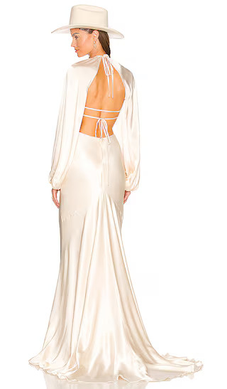 La Lune Balloon Sleeve Open Back Maxi Dress in Cream | Revolve Clothing (Global)