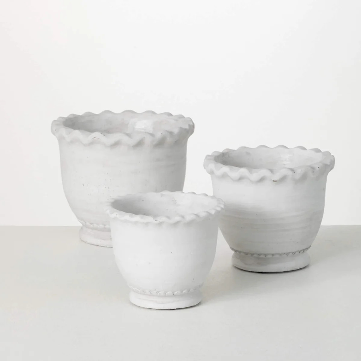 White Scalloped Edge Pot Set | Sullivans Home Decor
