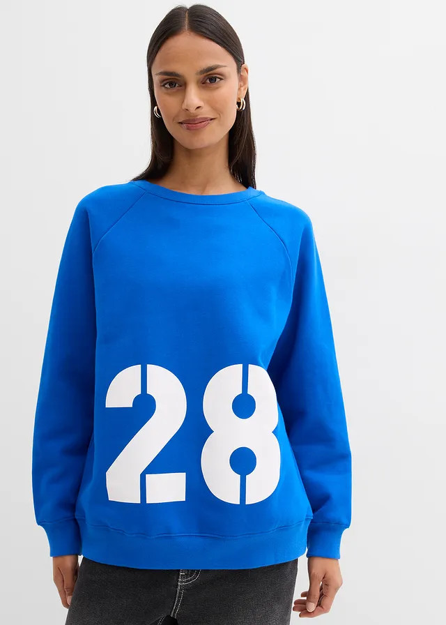 Oversized sweater van biologisch katoen arctisch blauw-wit met print | Bonprix NL (Influencer)