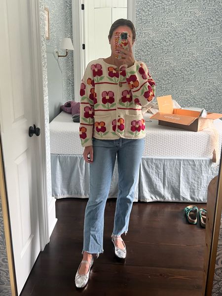Grandma sweaters for life! Plus favorite jeans ever - wearing a small in sweater and 27 in jeans 