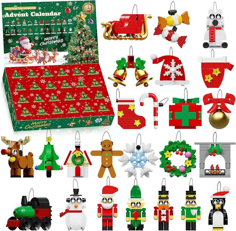Advent Calendar 2025 Christmas Ornaments Building Set Compatible with Lego, Santa Wreath Gingerbr... | Amazon (US)
