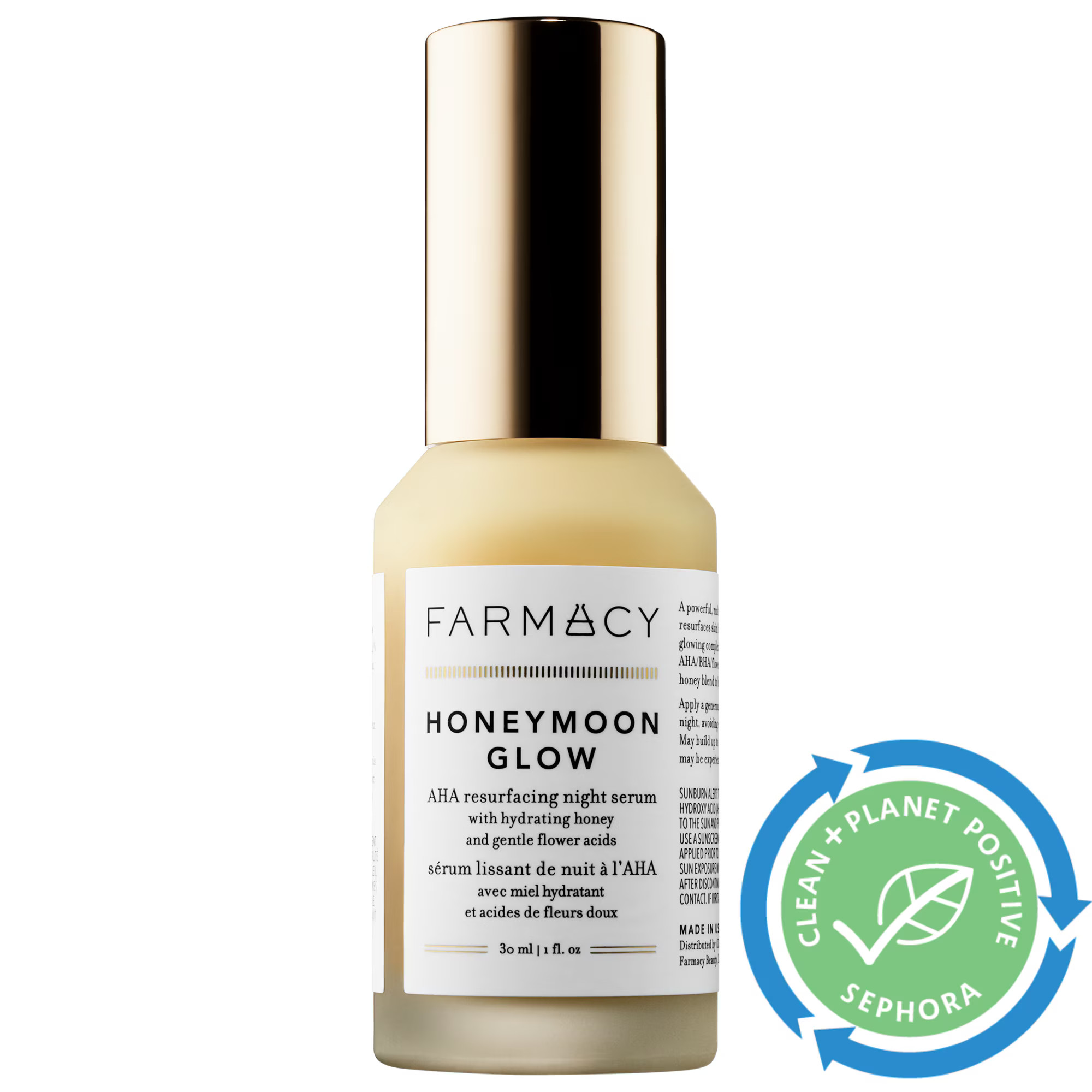 Farmacy HONEYMOON GLOW AHA Resurfacing Night Serum with Hydrating Honey + Gentle Flower Acids 1 oz/  | Sephora (US)