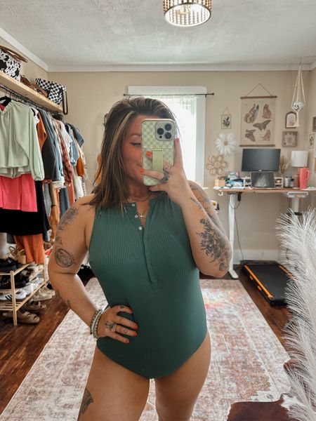 Super cute button up green ribbed cupshe one piece bathing suit one piece swimsuit from cupshe in size large!! Probably my favorite swimsuit! 

#LTKSwim #LTKSeasonal