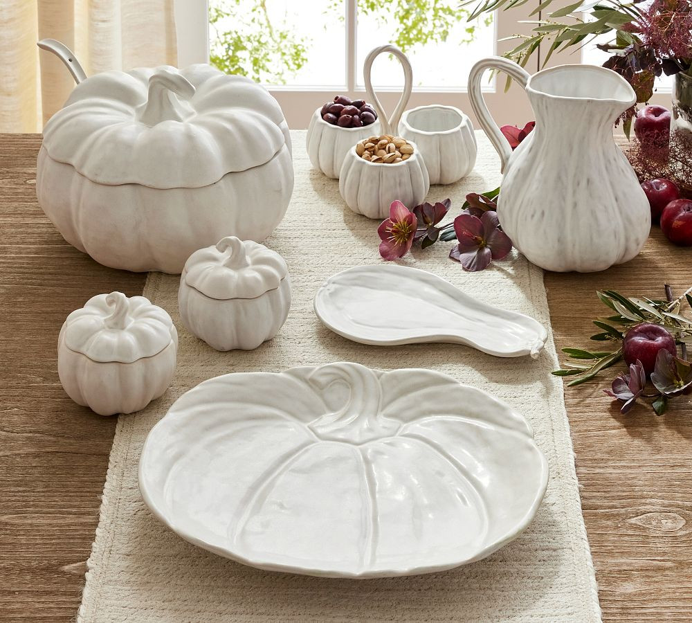 Figural Pumpkin Stoneware Triple Condiment Server | Pottery Barn (US)