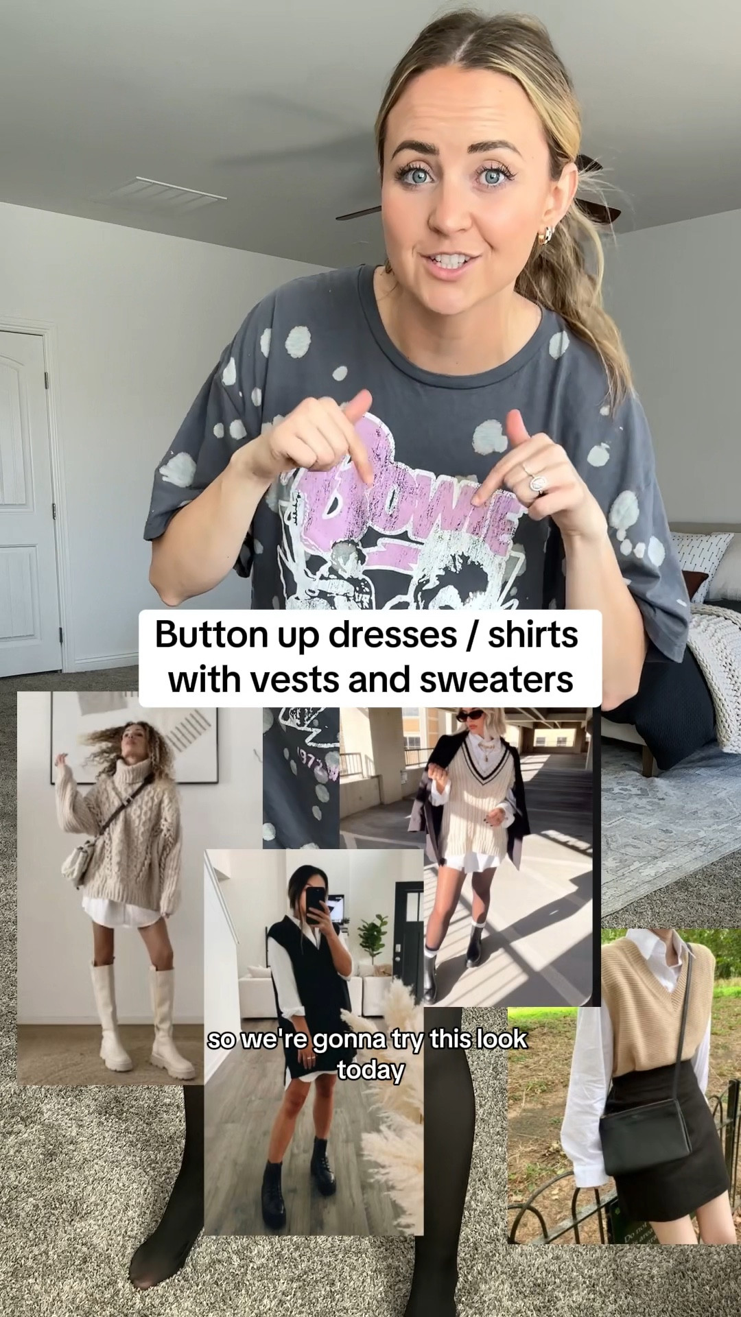 Try button up dresses and shirts with sweater vests! Perfect look for fall and winter outfit ideas!
Button up dress: L (definitely needed to size down)
Khaki vest: L
Leggings: L/XL (use code: CASSIESC15 for 15% off theluxmery.com) I’ve linked similar ones below!
Shoes: 7
Short Khaki vest : M
Black shirt vest : M
Cream target vest: S
Skirt: M
Loafers: 7
Bowie tee: 2xl
Button up shirt : M


#LTKstyletip #LTKworkwear #LTKfindsunder50