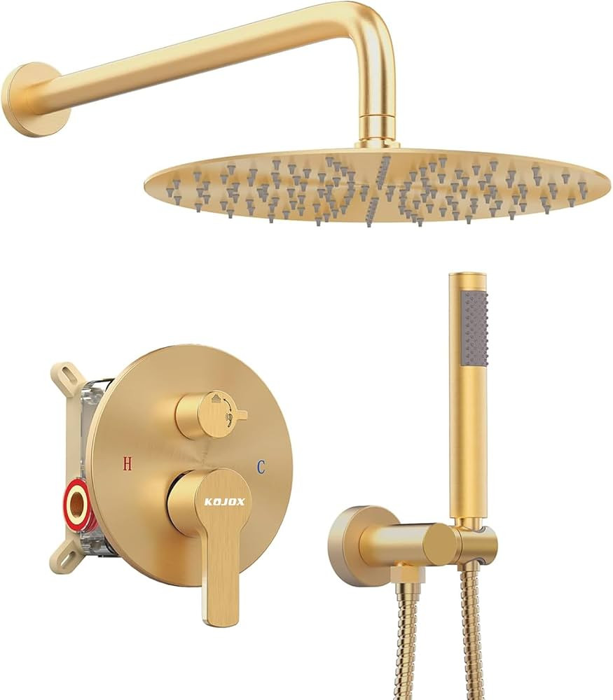 10 Inch Brushed Gold Shower System with High Pressure Rain Shower Head, Handheld Shower head, Bat... | Amazon (US)