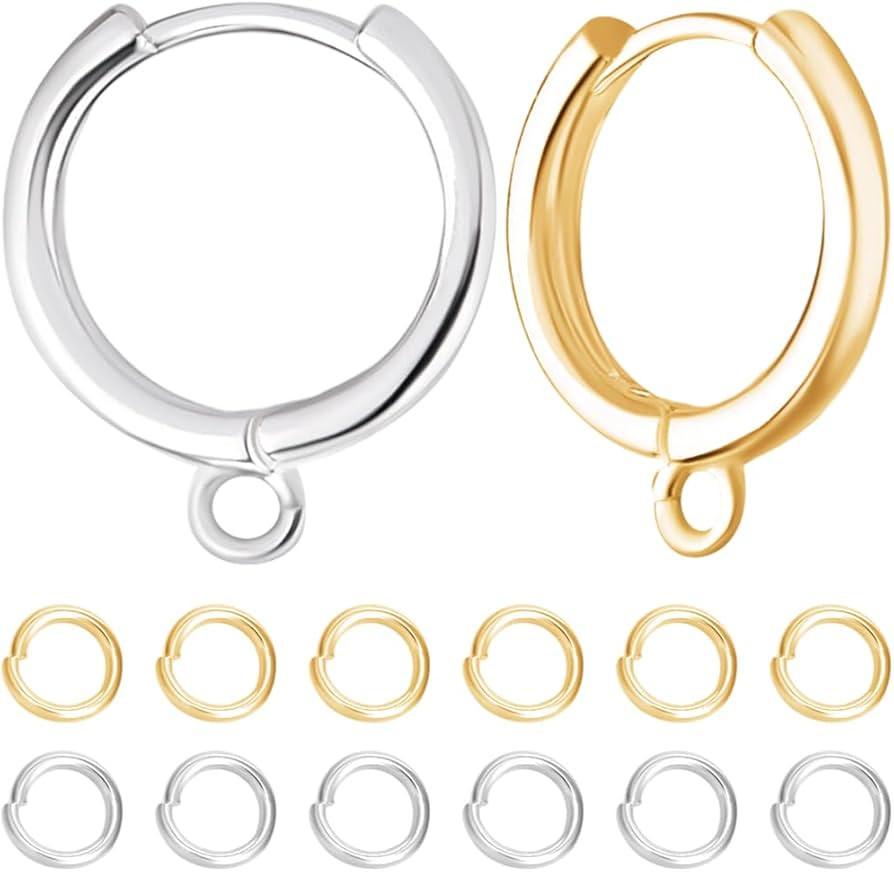 Beebeecraft 1 Box 20Pcs Huggie Hoop Earring Findings 18K Gold & 925 Sterling Silver Plated Brass ... | Amazon (US)